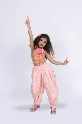 Twisha girls halter neck sequins top & dhoti pant - peach 4