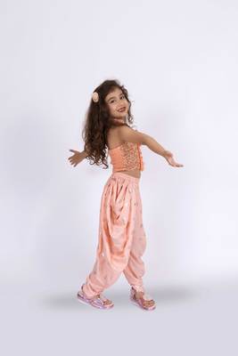 Twisha girls halter neck sequins top & dhoti pant - peach 5