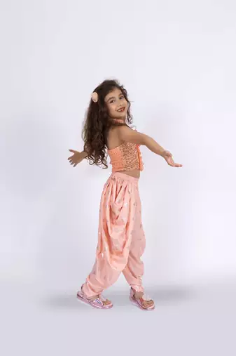 Twisha girls halter neck sequins top & dhoti pant - peach