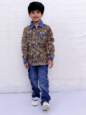 Twisha boys full sleeves elephant printed shirt - blue 4