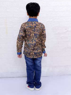 Twisha boys full sleeves elephant printed shirt - blue 5
