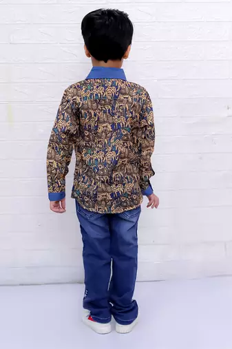 Twisha boys full sleeves elephant printed shirt - blue
