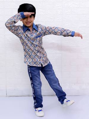Twisha boys full sleeves printed shirt - blue 1