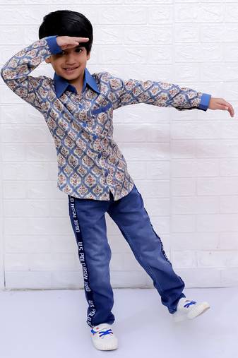 Twisha boys full sleeves printed shirt - blue