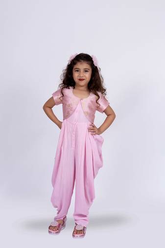 Twisha girls strappy jumpsuit with brocade jacket-baby pink