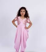 Twisha girls strappy jumpsuit with brocade jacket-baby pink