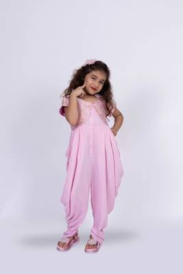 Twisha girls strappy jumpsuit with brocade jacket-baby pink 2