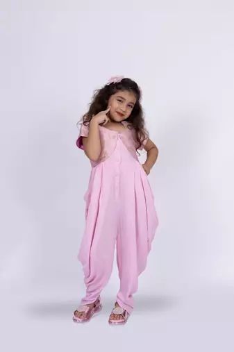 Twisha girls strappy jumpsuit with brocade jacket-baby pink