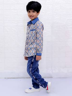 Twisha boys full sleeves printed shirt - blue 3