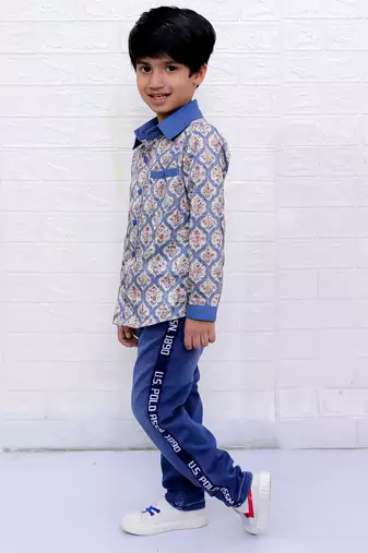 Twisha boys full sleeves printed shirt - blue