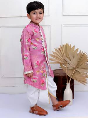 Twisha boys full sleeves printed kurta with dhoti pants set - mauve & white 2