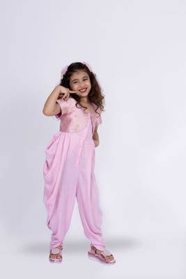 Twisha girls strappy jumpsuit with brocade jacket-baby pink 3