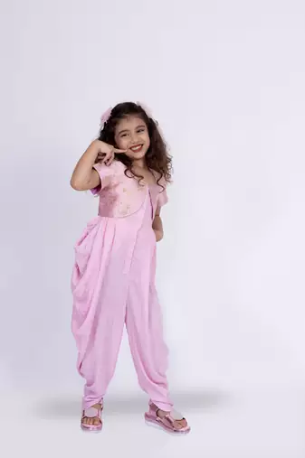 Twisha girls strappy jumpsuit with brocade jacket-baby pink