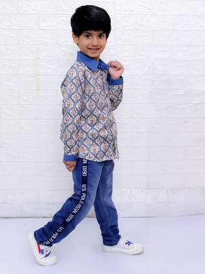 Twisha boys full sleeves printed shirt - blue 5