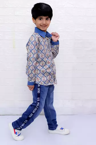 Twisha boys full sleeves printed shirt - blue