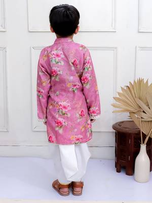 Twisha boys full sleeves printed kurta with dhoti pants set - mauve & white 4
