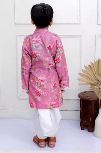 Twisha boys full sleeves printed kurta with dhoti pants set - mauve & white