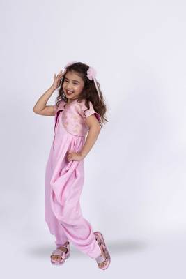 Twisha girls strappy jumpsuit with brocade jacket-baby pink 4