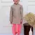 Twisha boys full sleeves printed kurta with dhoti pants set - grey & coral