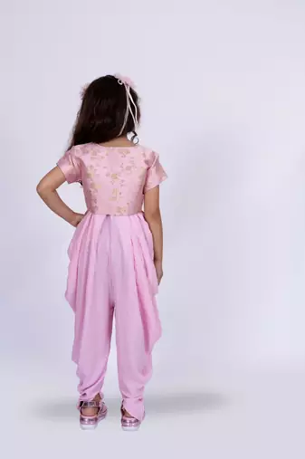 Twisha girls strappy jumpsuit with brocade jacket-baby pink