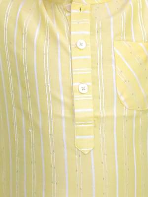 Twisha boys full sleeves woven stripes  kurta with dhoti pants set - yellow & white 5