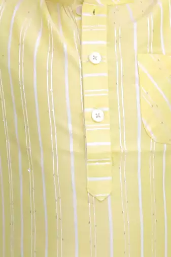 Twisha boys full sleeves woven stripes  kurta with dhoti pants set - yellow & white