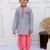 Twisha boys full sleeves stripes kurta with dhoti pants set - grey & coral