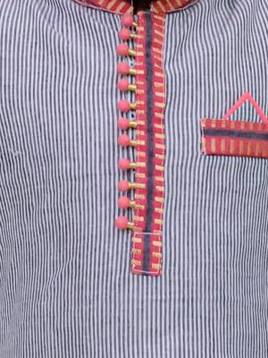 Twisha boys full sleeves stripes kurta with dhoti pants set - grey & coral 5