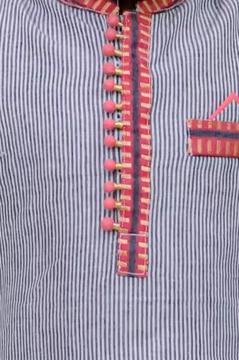 Twisha boys full sleeves stripes kurta with dhoti pants set - grey & coral