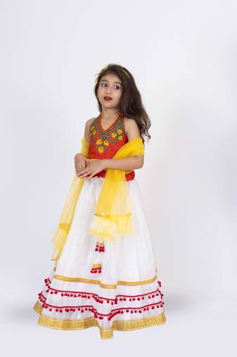 Twisha halterneck  embroidered top with ghagra set - rust & white