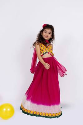 Twisha sleeveless printed top with ghagra set - yellow & pink 1