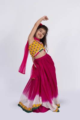 Twisha sleeveless printed top with ghagra set - yellow & pink 2