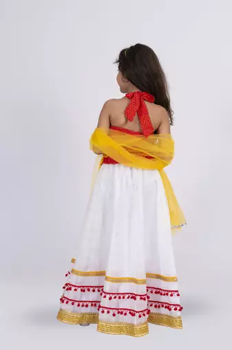 Twisha halterneck  embroidered top with ghagra set - rust & white