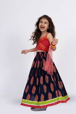 Twisha strppy crisscrossed  frilled top with ghagra set - pink & blue 2