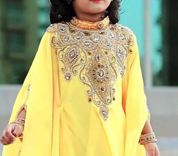 Yellow Georgette Zari Work Kids' Kaftan 2