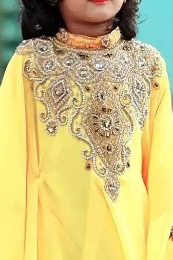 Yellow Georgette Zari Work Kids' Kaftan