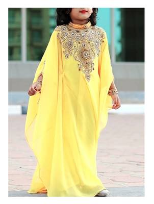 Yellow Georgette Zari Work Kids' Kaftan 3
