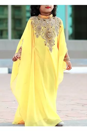 Yellow Georgette Zari Work Kids' Kaftan