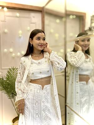 White Georgette Cape Style Kurta Set with Golden Sequin Embroidery 1