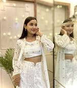 White Georgette Cape Style Kurta Set with Golden Sequin Embroidery