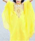 Yellow Georgette Stone Work Party Wear Kaftan Dress for Girls