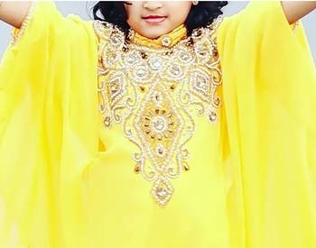 Yellow Georgette Stone Work Party Wear Kaftan Dress for Girls 2