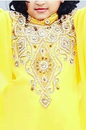 Yellow Georgette Stone Work Party Wear Kaftan Dress for Girls