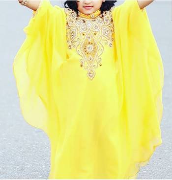 Yellow Georgette Stone Work Party Wear Kaftan Dress for Girls 3