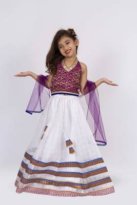 Twisha girls brocade halter neck top with ghaghra-majenta & off white 1
