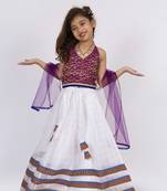 Twisha girls brocade halter neck top with ghaghra-majenta & off white