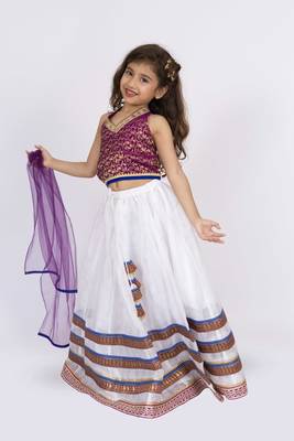 Twisha girls brocade halter neck top with ghaghra-majenta & off white 3