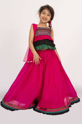 Twisha strappy frilled top with ghagra set - black & pink 2