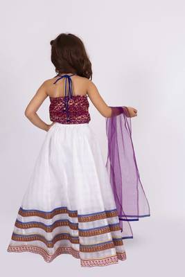 Twisha girls brocade halter neck top with ghaghra-majenta & off white 4