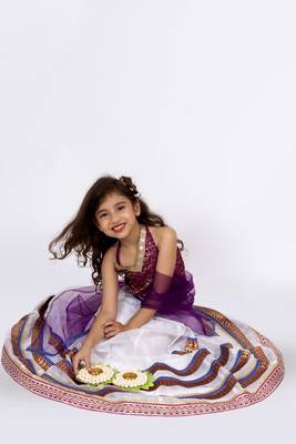 Twisha girls brocade halter neck top with ghaghra-majenta & off white 5